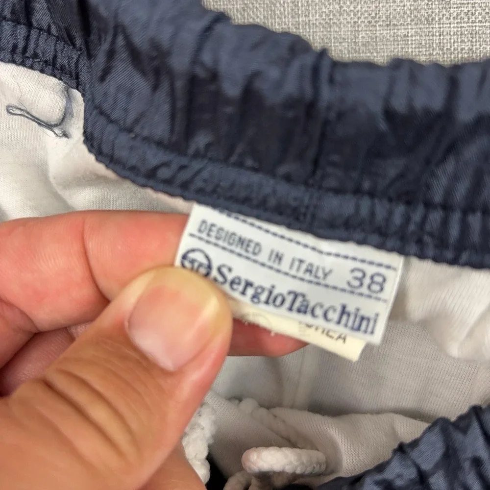 Sergio Tacchini Track Pants Mens 38 Blue Nylon Lined Elastic Waist Zip Vintage